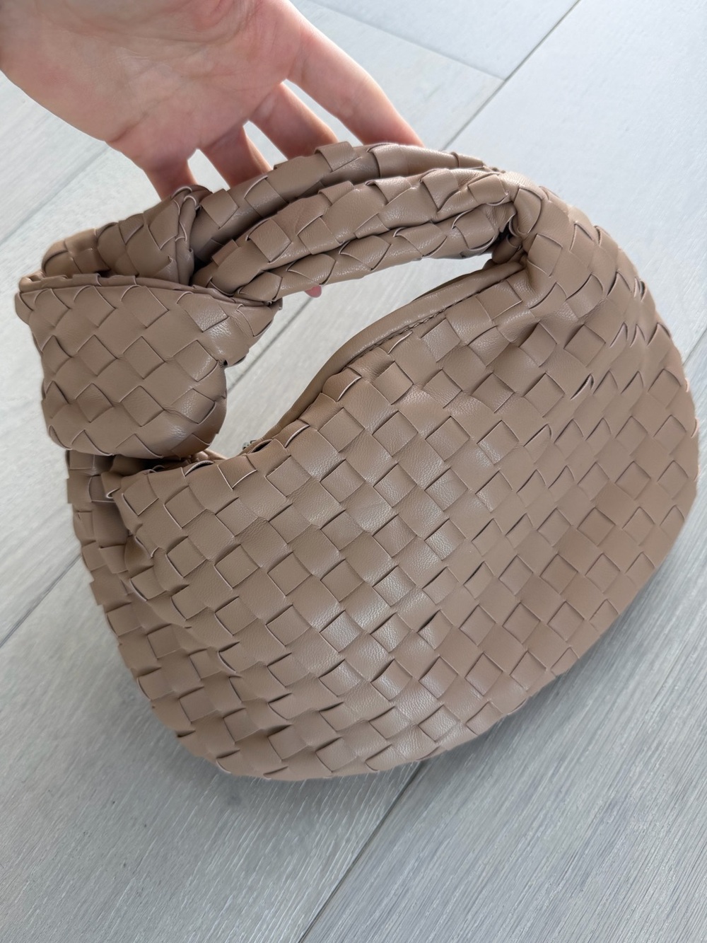 Woven Vegan Leather Hobo Bag in Taupe